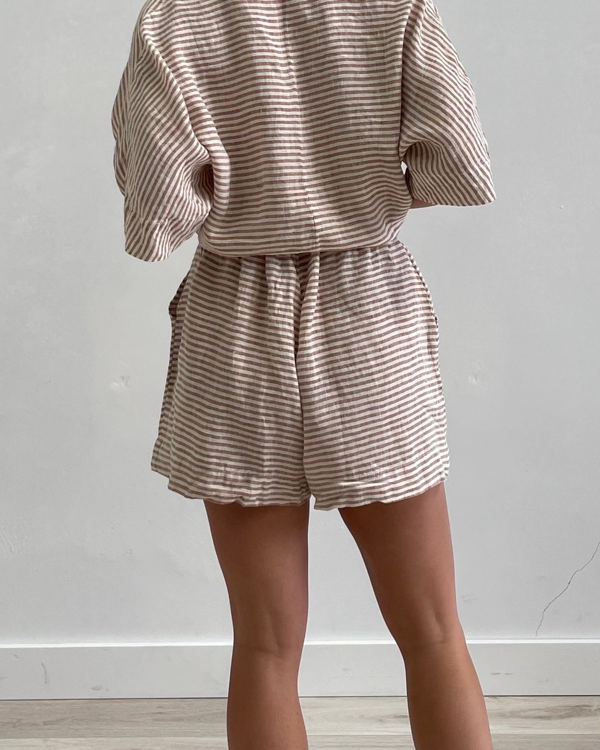 Noemi Linen Shorts in Rust Stripe