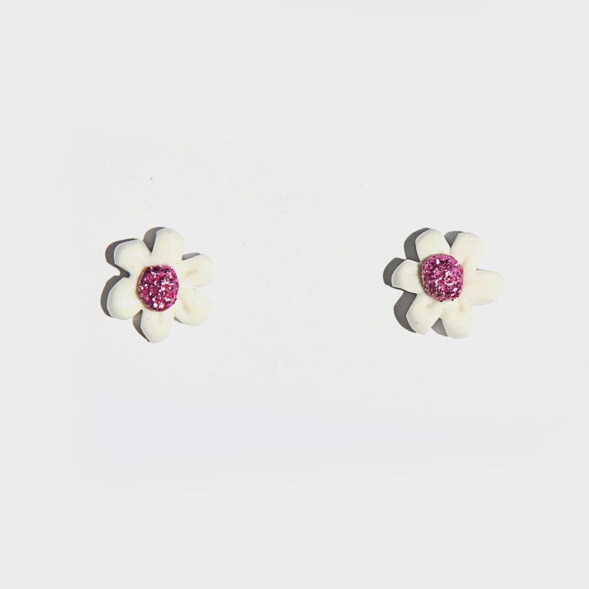 Pink &amp; White Flower Studs