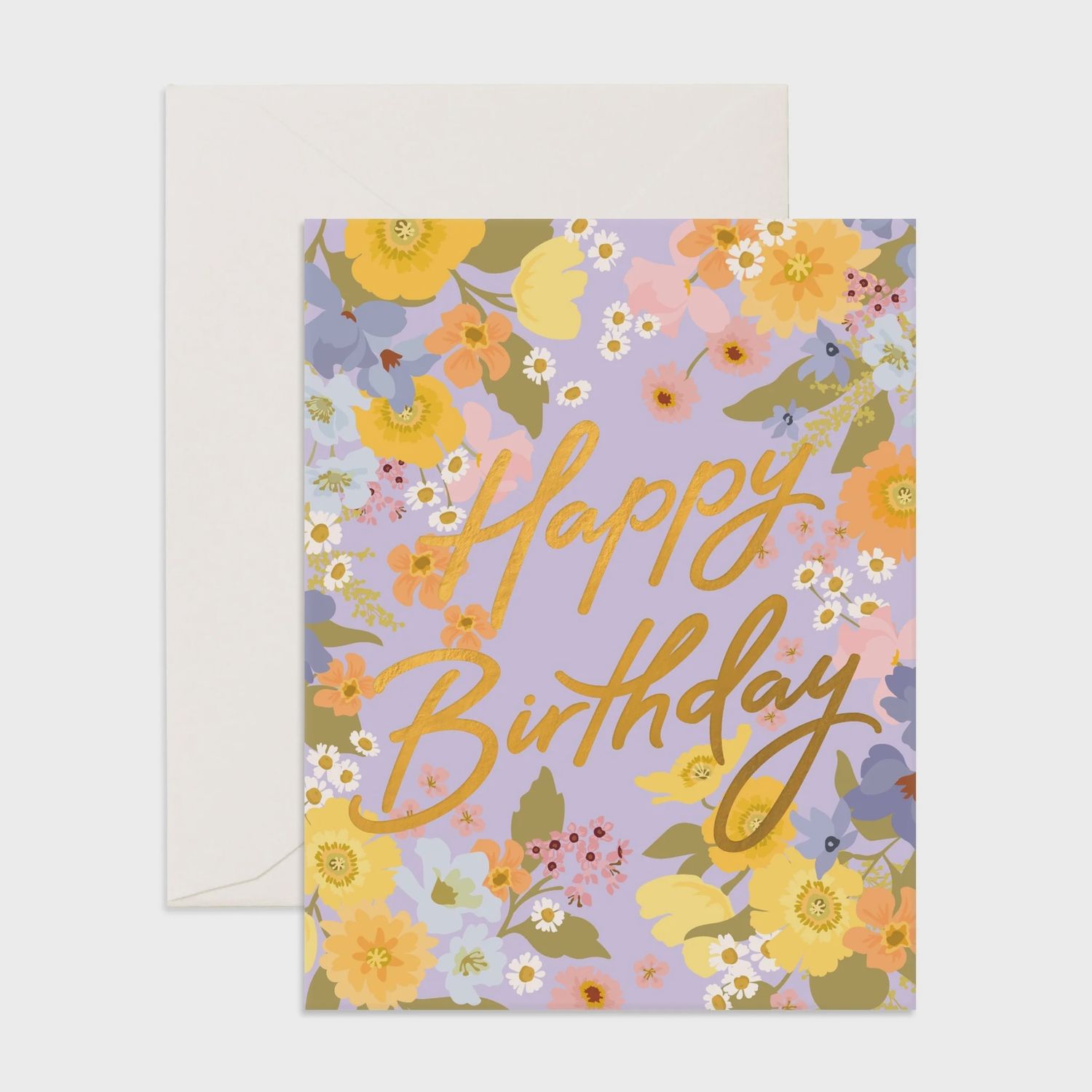 Happy Birthday in Lilac Florals Greeting Card