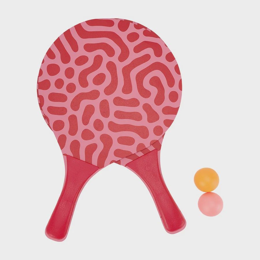 Beach Bat &amp; Balls Set in Red Squiggle