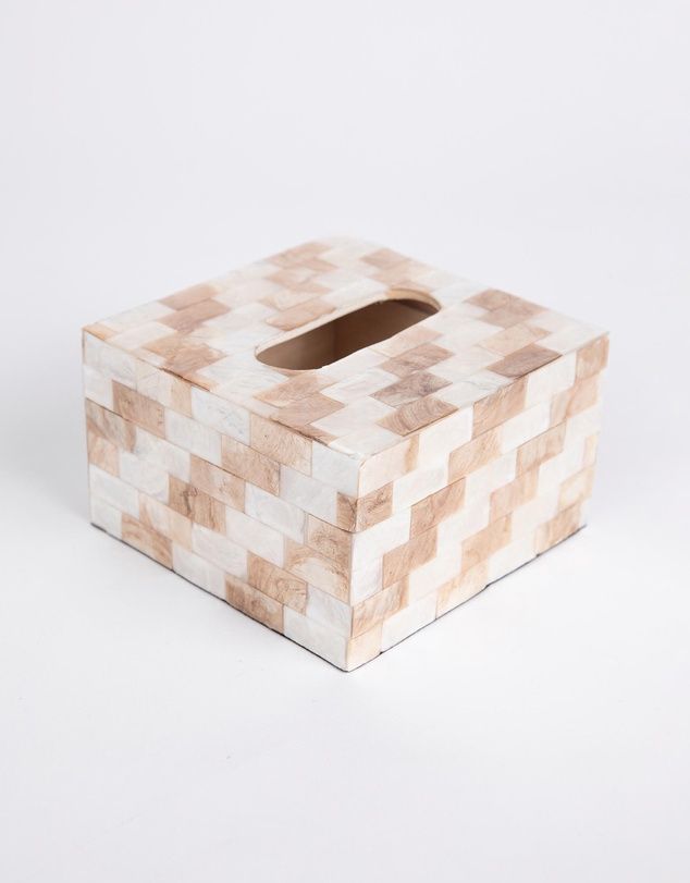 Small Tissue Box Holder in Gold &amp; White