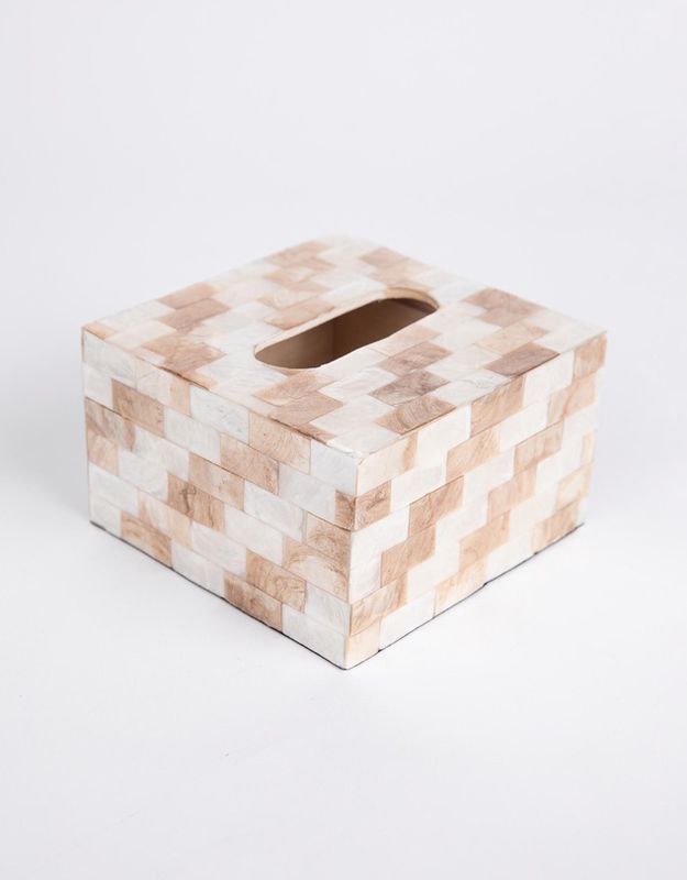 Small Tissue Box Holder in Gold &amp; White