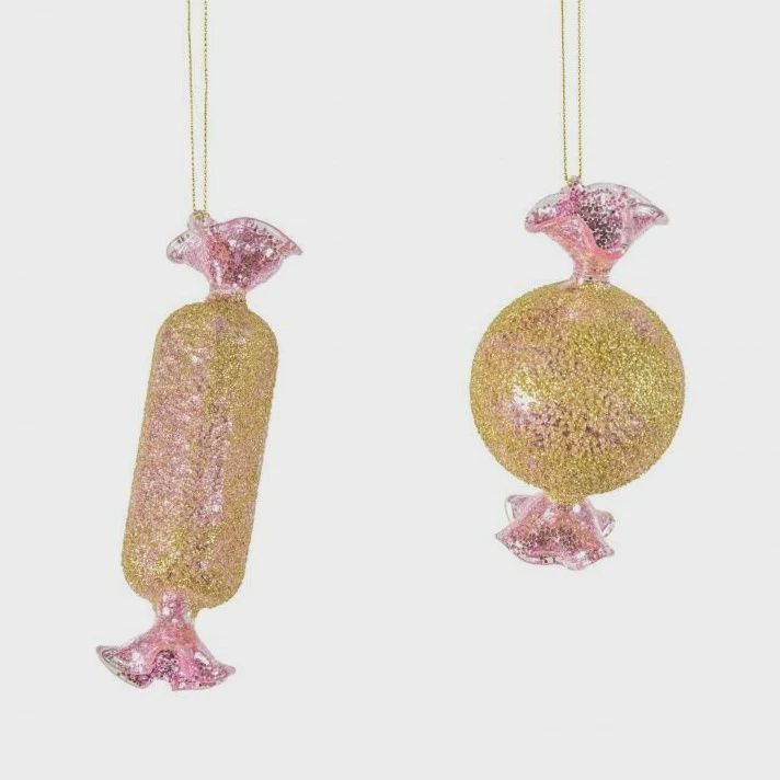 Pair of Glass Candy Lemon Baubles