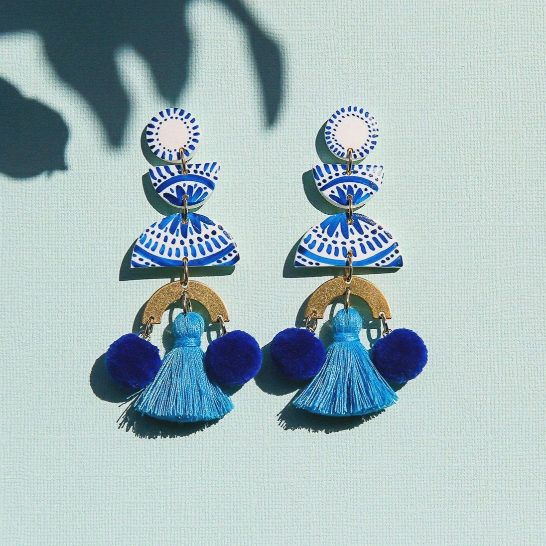 Painted Pom Pom Earrings