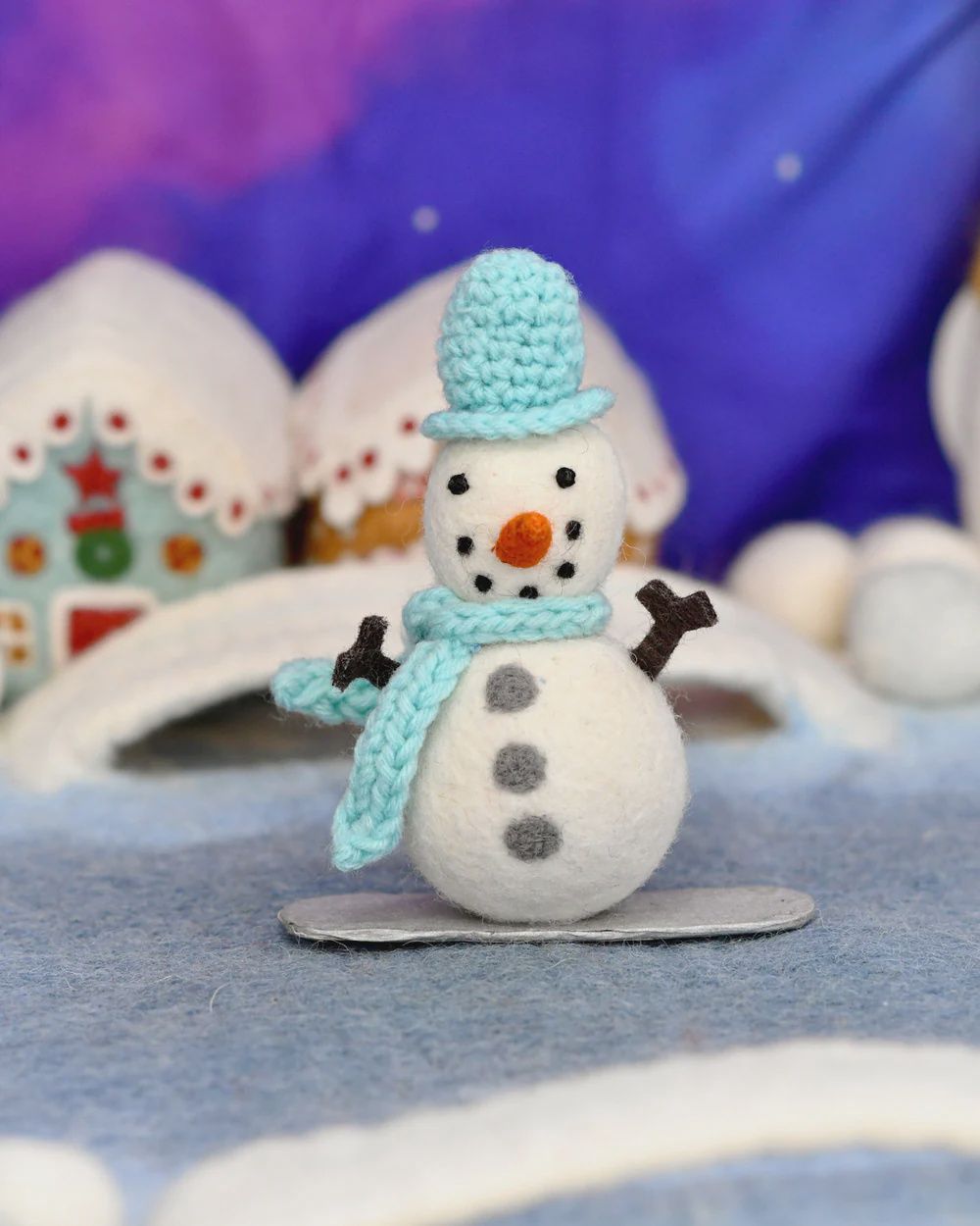 Felt Snowman on Snowboard Ornament