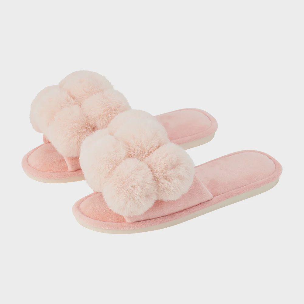 Cozy Luxe Pom Pom Slipper in Pink Petal