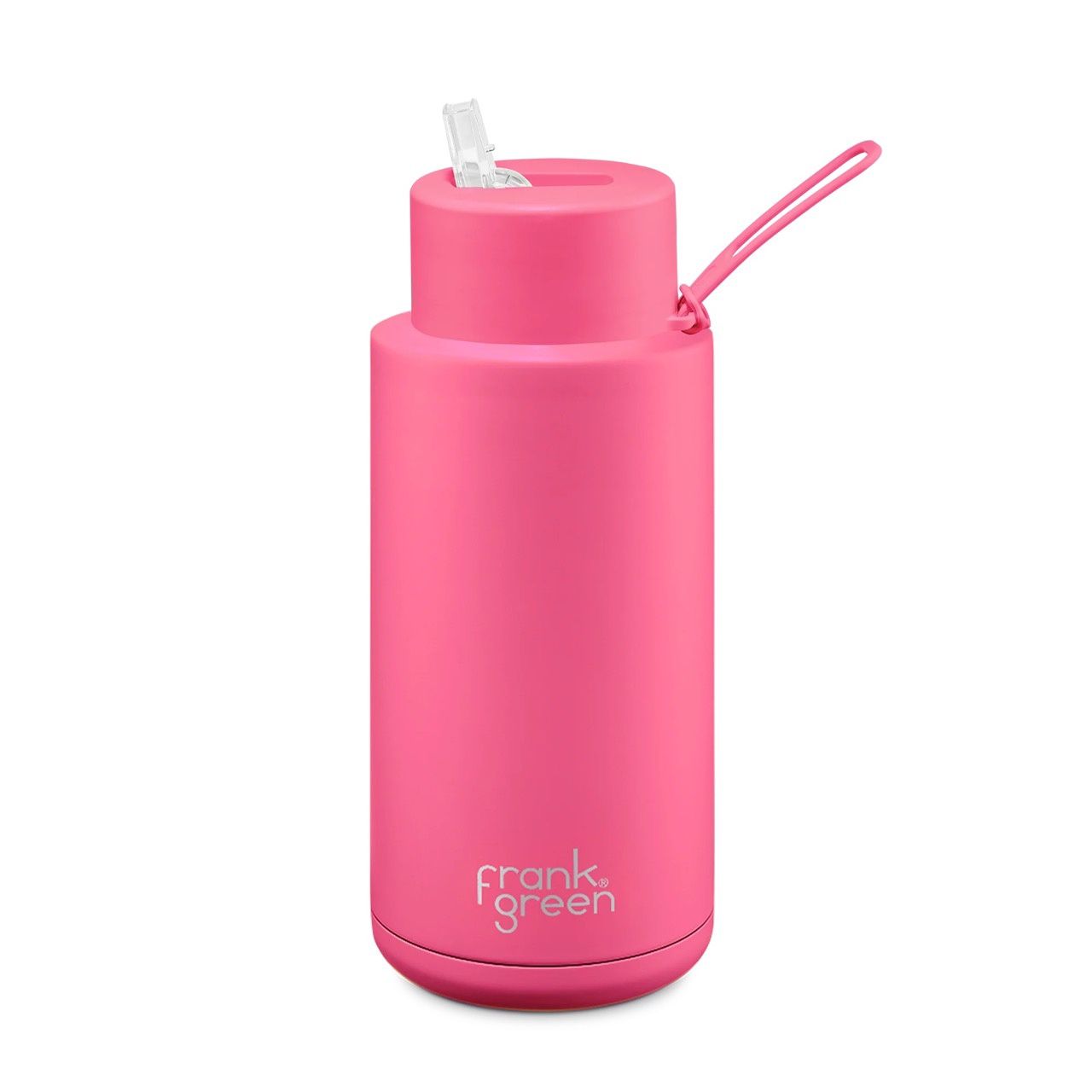 Neon Pink Ceramic Reusable Bottle with Straw Lid - 34oz / 1000ml