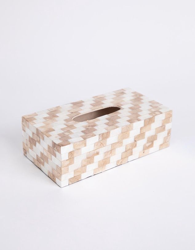 Large Tissue Box Holder in Gold &amp; White