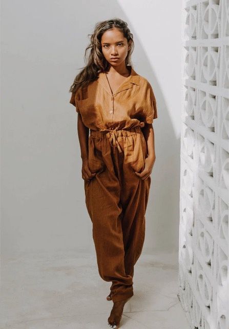 Lisa Short Sleeve Jump Suit in Coconut