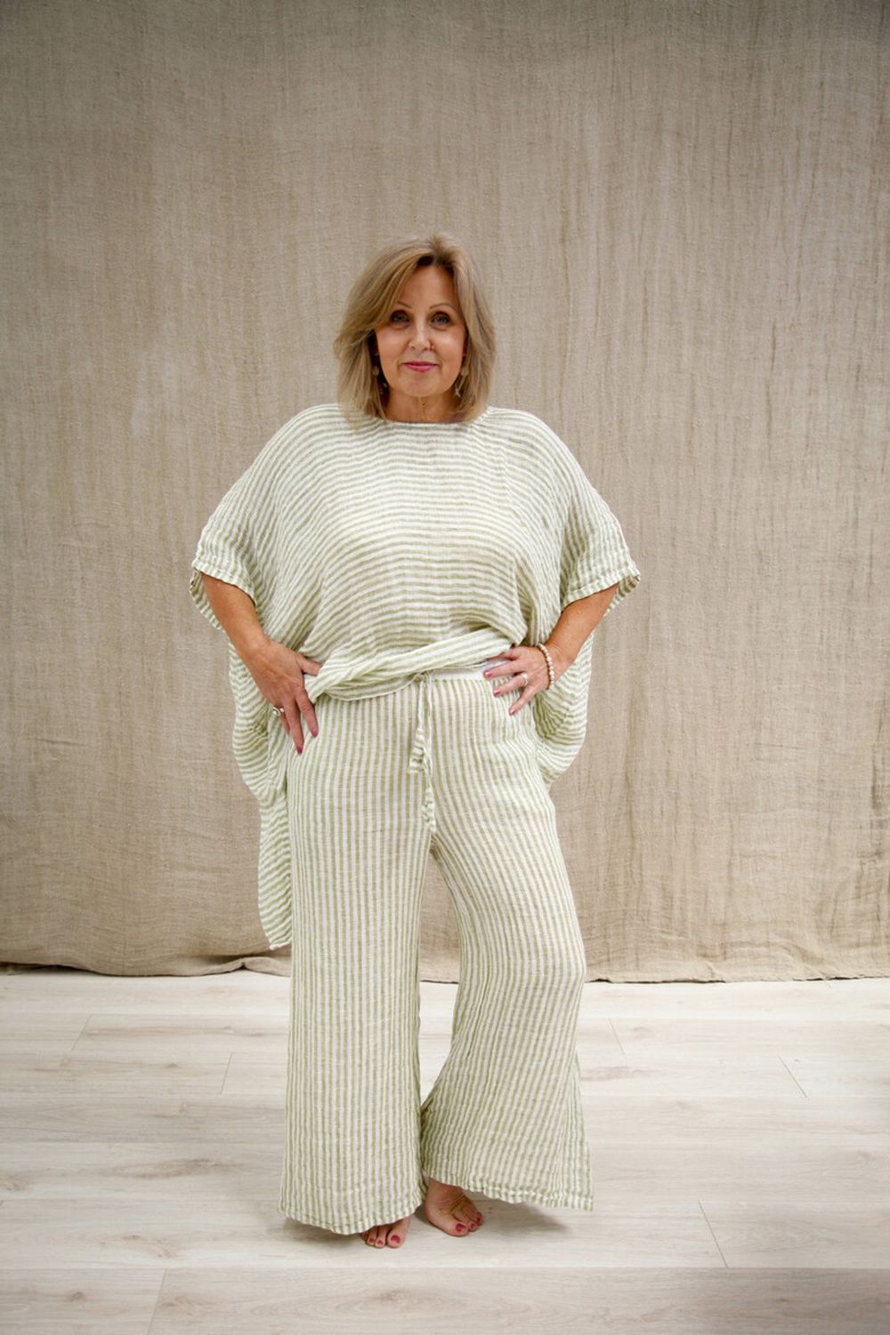 Alessa Wide Legged Pants Green/White Stripe