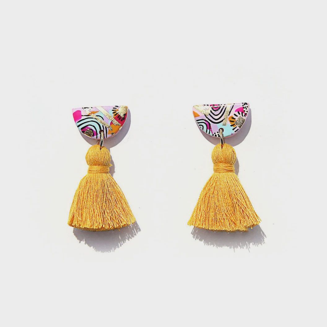 Mustard  &amp; Pink Tassels Earrings