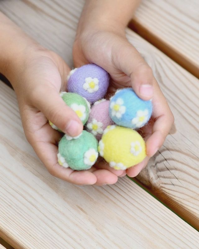 Felt Pastel Eggs with Flowers (Set of 6)