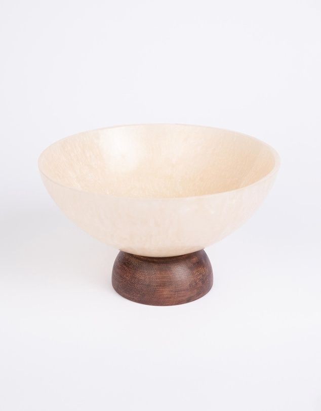 Ivory Resin Bowl with Wood Base