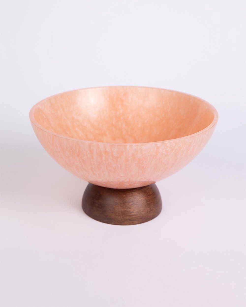 Peach Resin Bowl with Wood Base