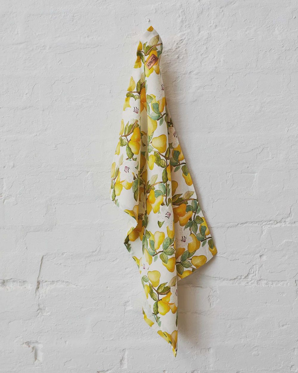 Summer Lily White Linen Tea Towel