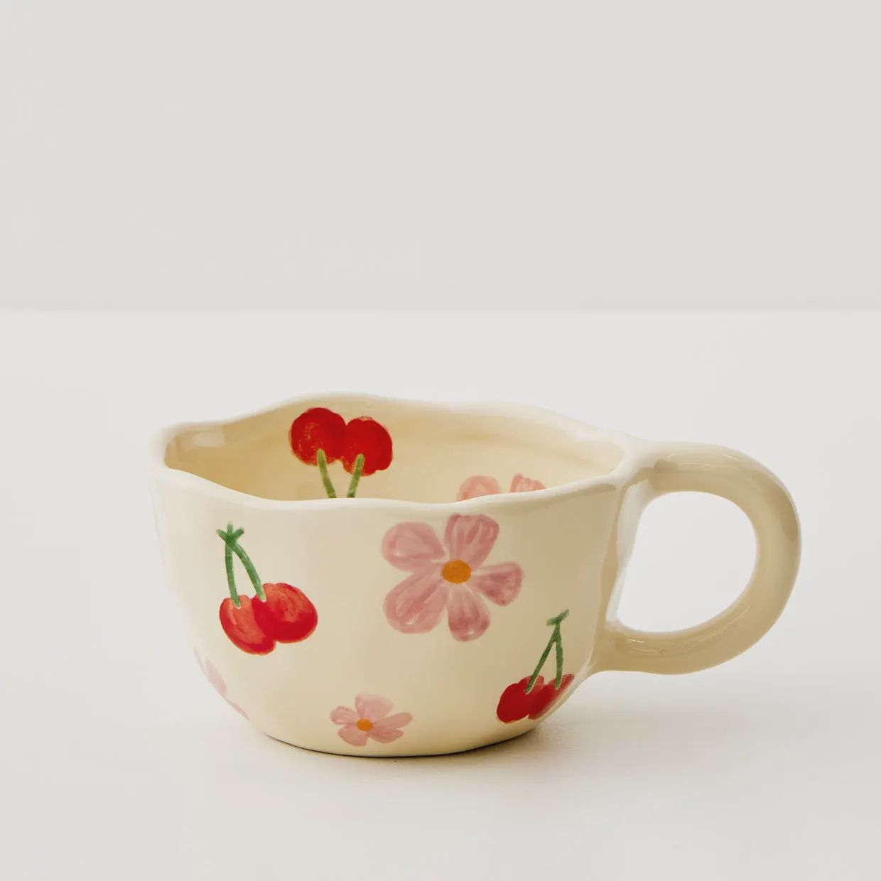 Painted Red Cherry Ceramic Mug