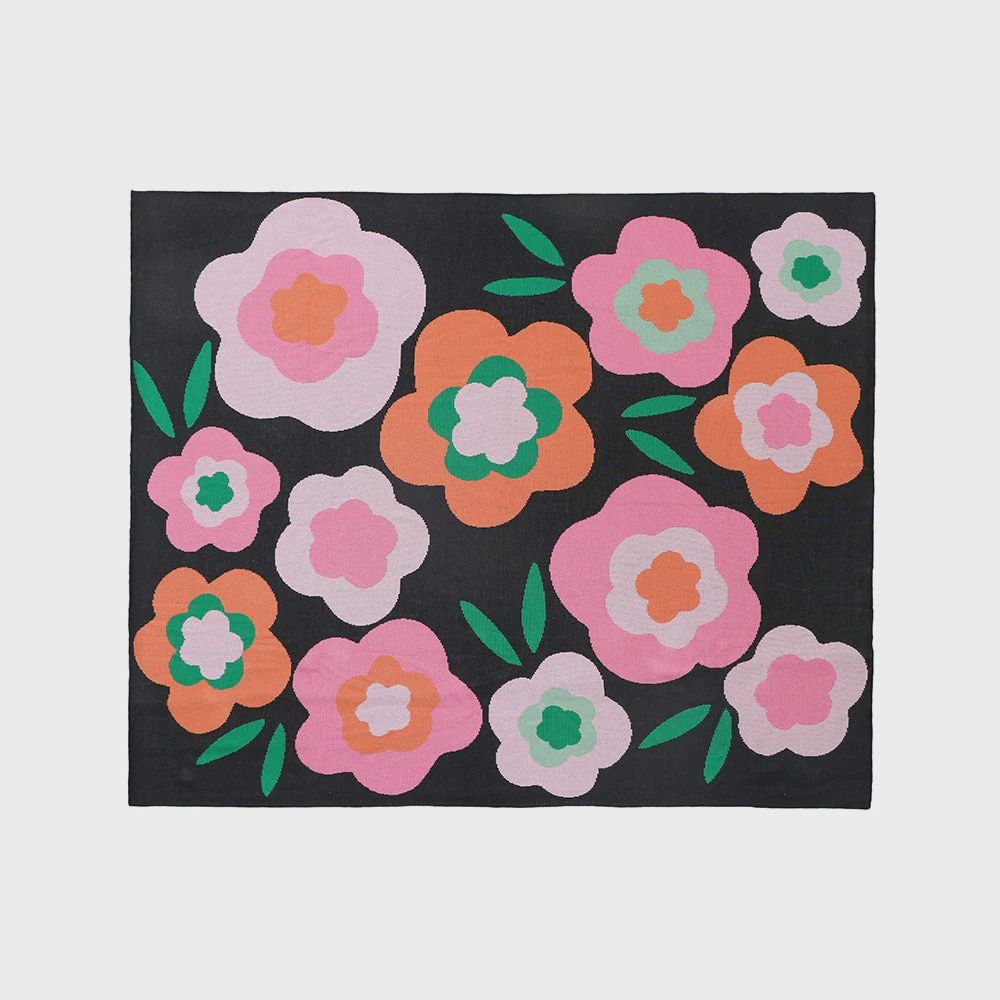 Midnight Blooms Cotton Knitted Throw