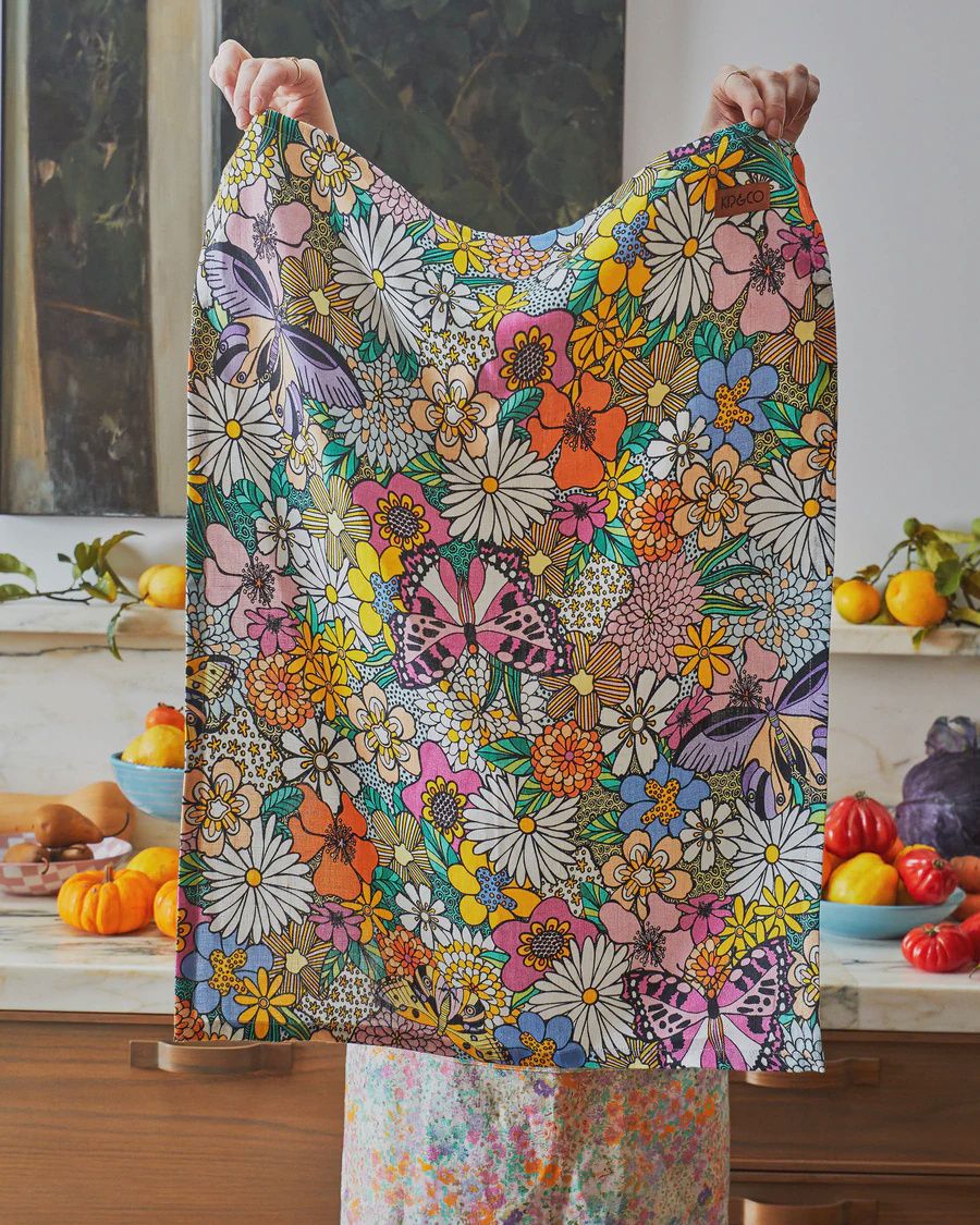 Bliss Floral Linen tea towel