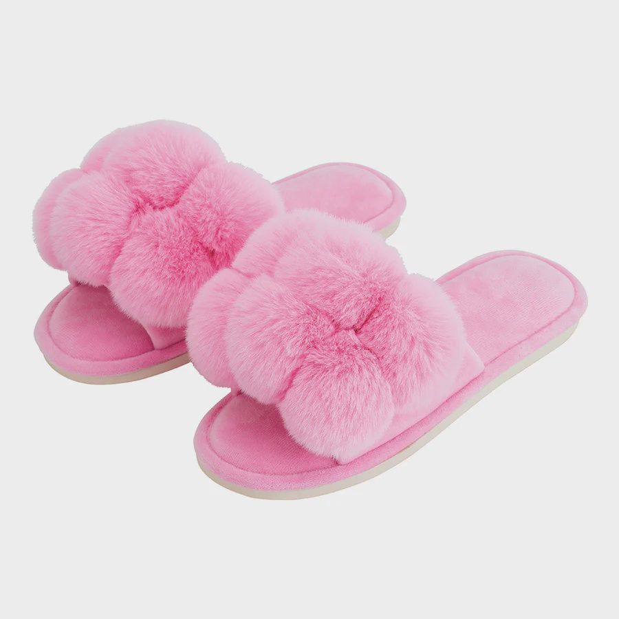 Cozy Luxe Pom Pom Slipper in Candy