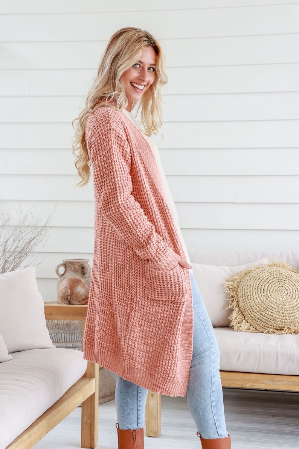 Long Knit Cardigan in Rose Wood
