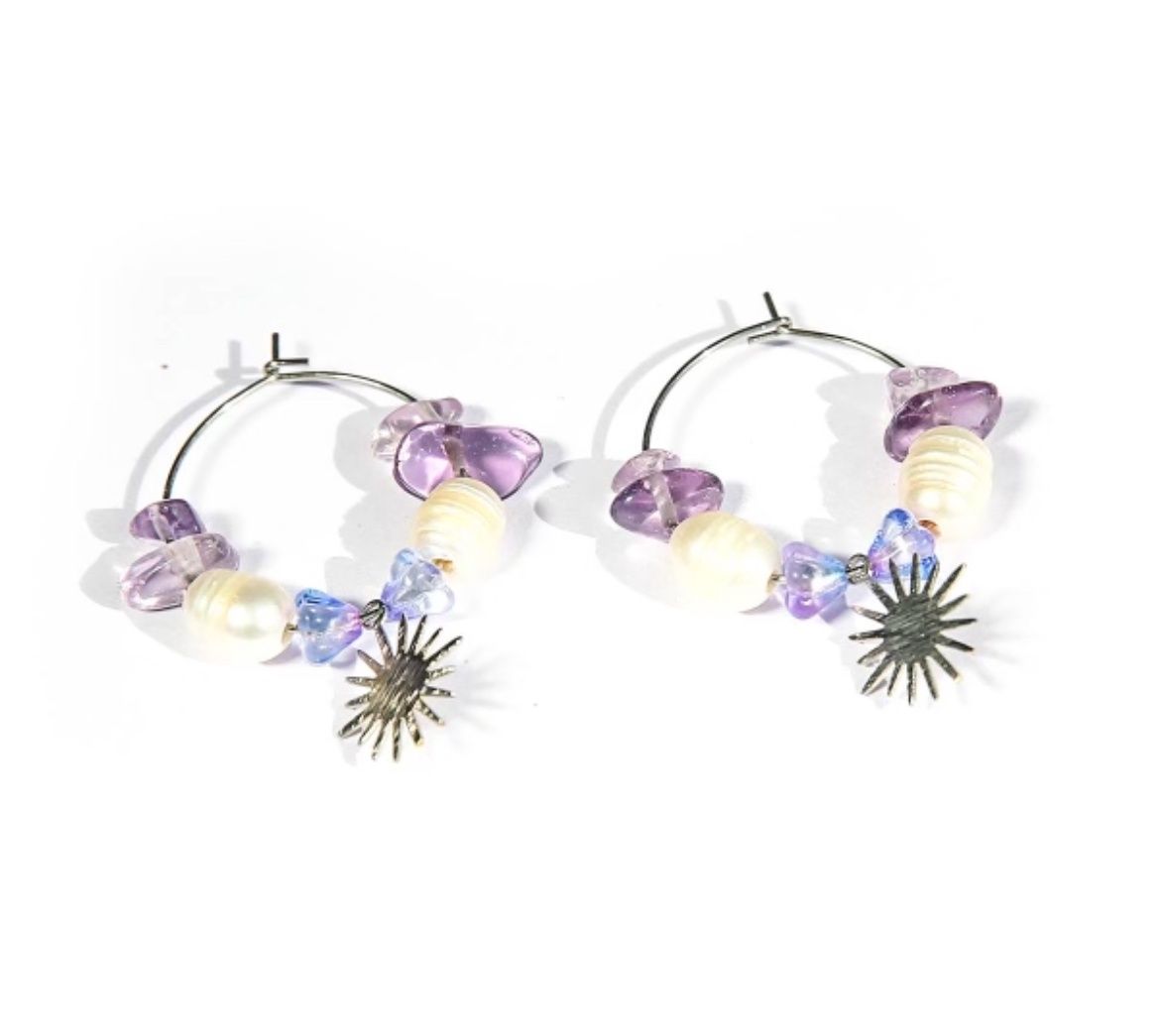 Amethyst Pearl Hoops