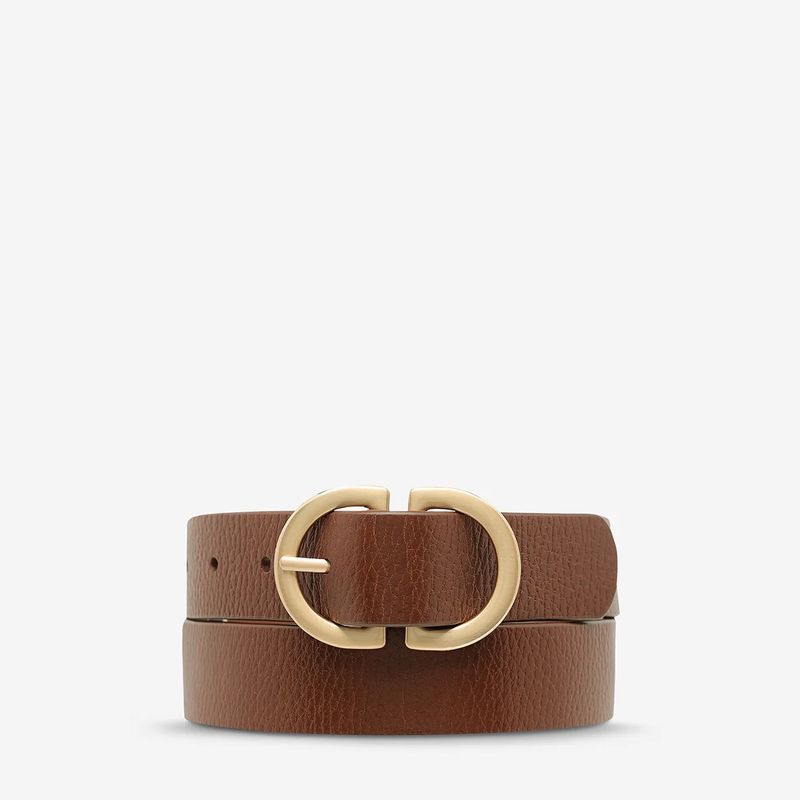 In Reverse Belt in Tan/Gold