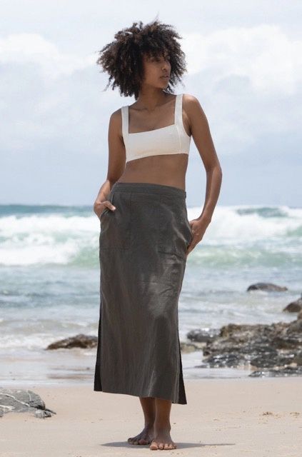 Nadi Linen Skirt in Khaki