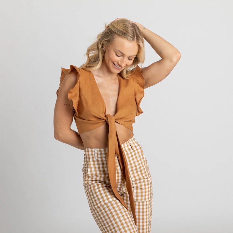 Mustard Linen Crop Top by Miss Jane