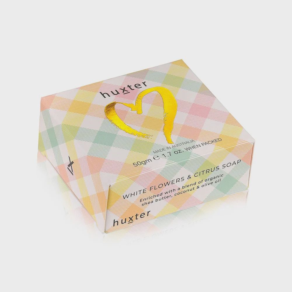 Mini Boxed Guest Soap - Pastel Checks - Foil Heart - W/Flowers &amp; Citrus 50gm