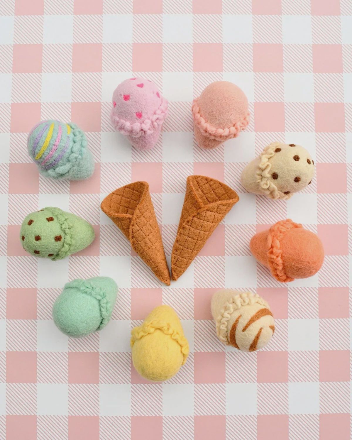 Felt Ice Cream Set - Waffle Cones &amp; 9 Flavours