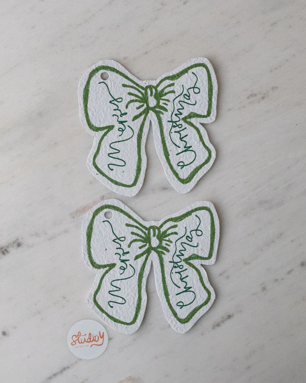 Green Christmas Bow Gift Tags