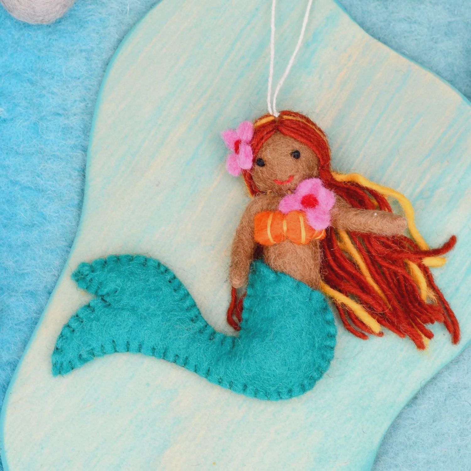 Felt Coral Mermaid with Turquoise Tail