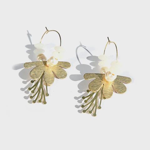 White Flower Brass Hoops