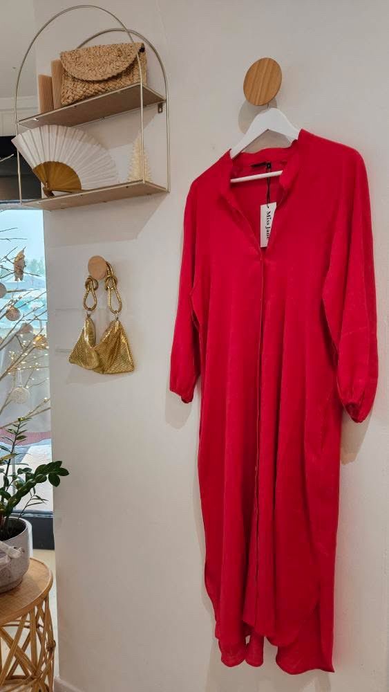 Linen Maxi Dress in Red