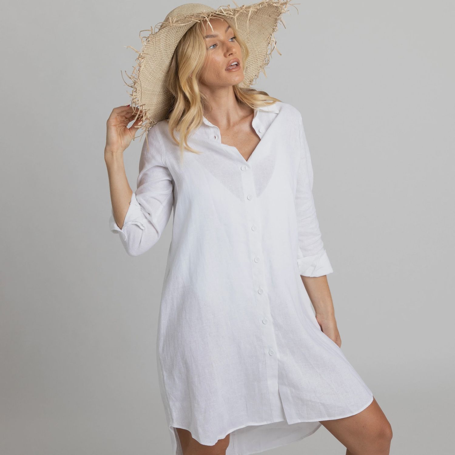 White Linen Shirt Dress