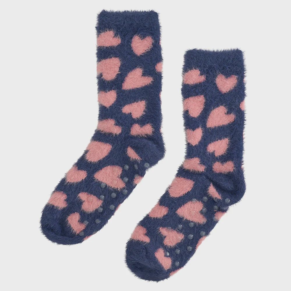 Navy Heart Bed Socks