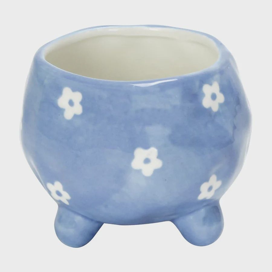 Blue Ceramic Daisy Planter