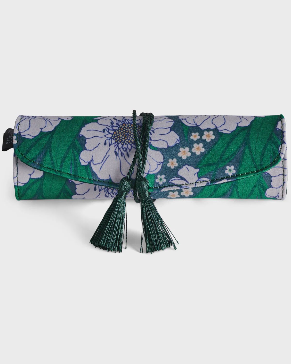 Tumbling Flowers Green Velvet Jewellery Roll