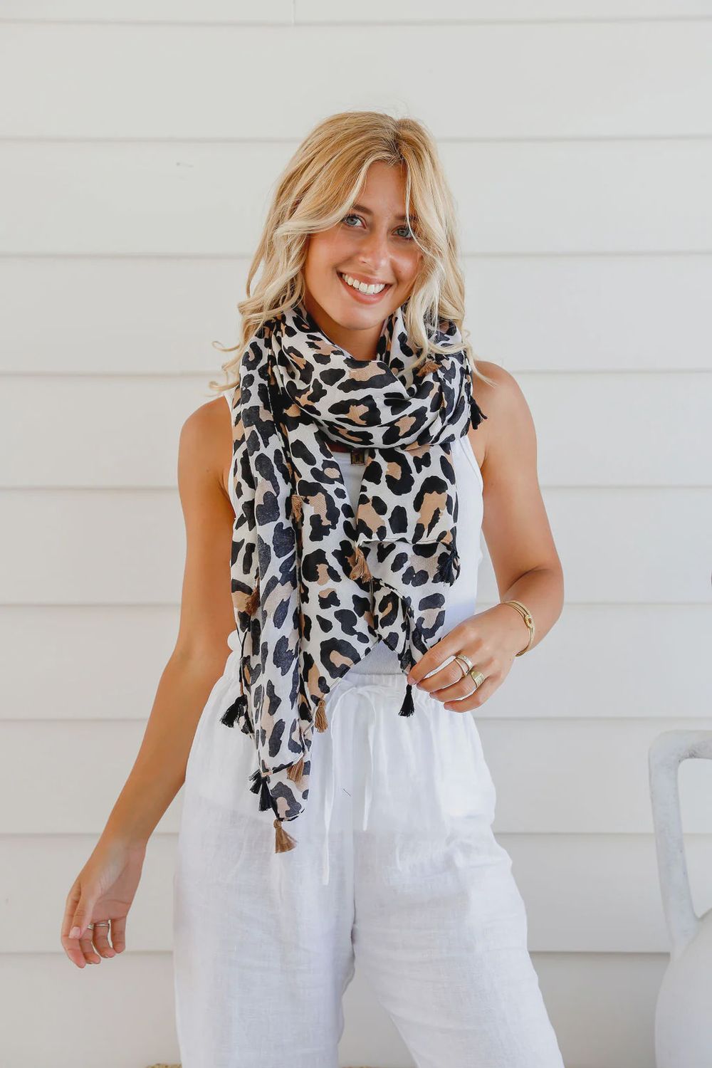 Scarf Black Natural Leopard