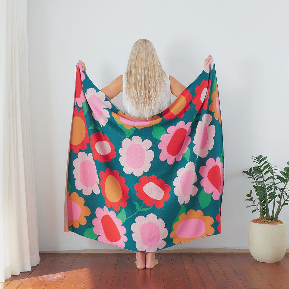 Flower Patch Cotton Knitted Throw
