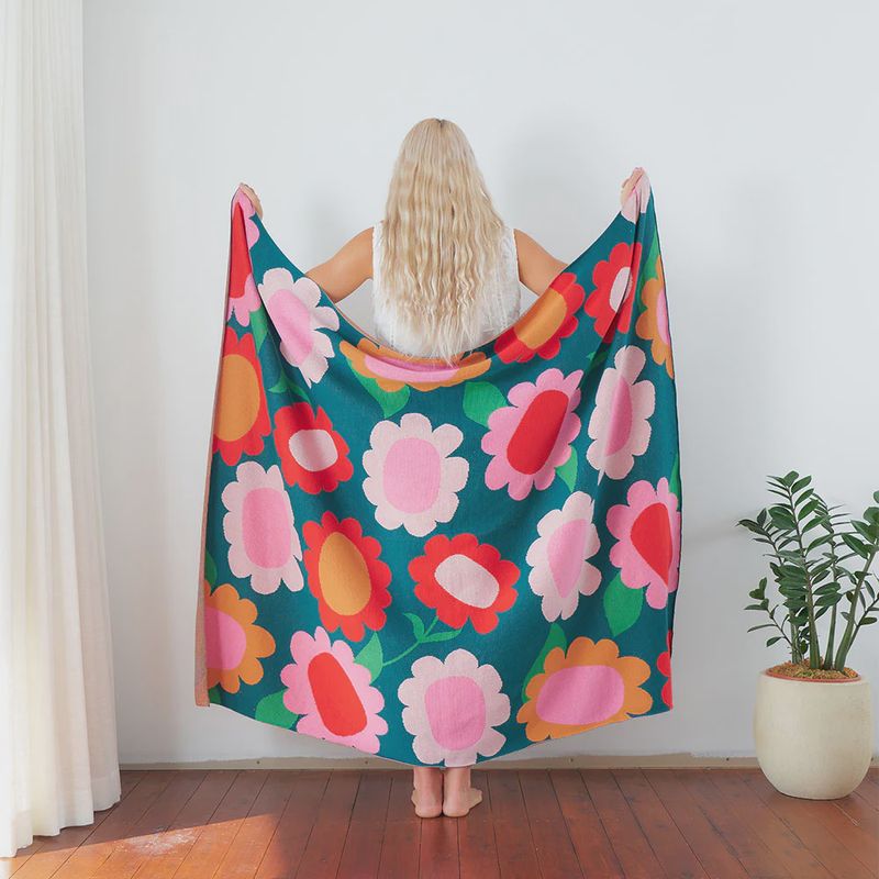 Flower Patch Cotton Knitted Throw