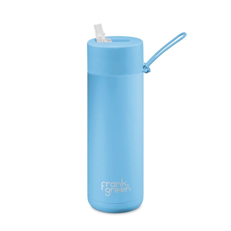 Sky Blue Ceramic Reusable Bottle with Straw Lid - 20oz / 595ml