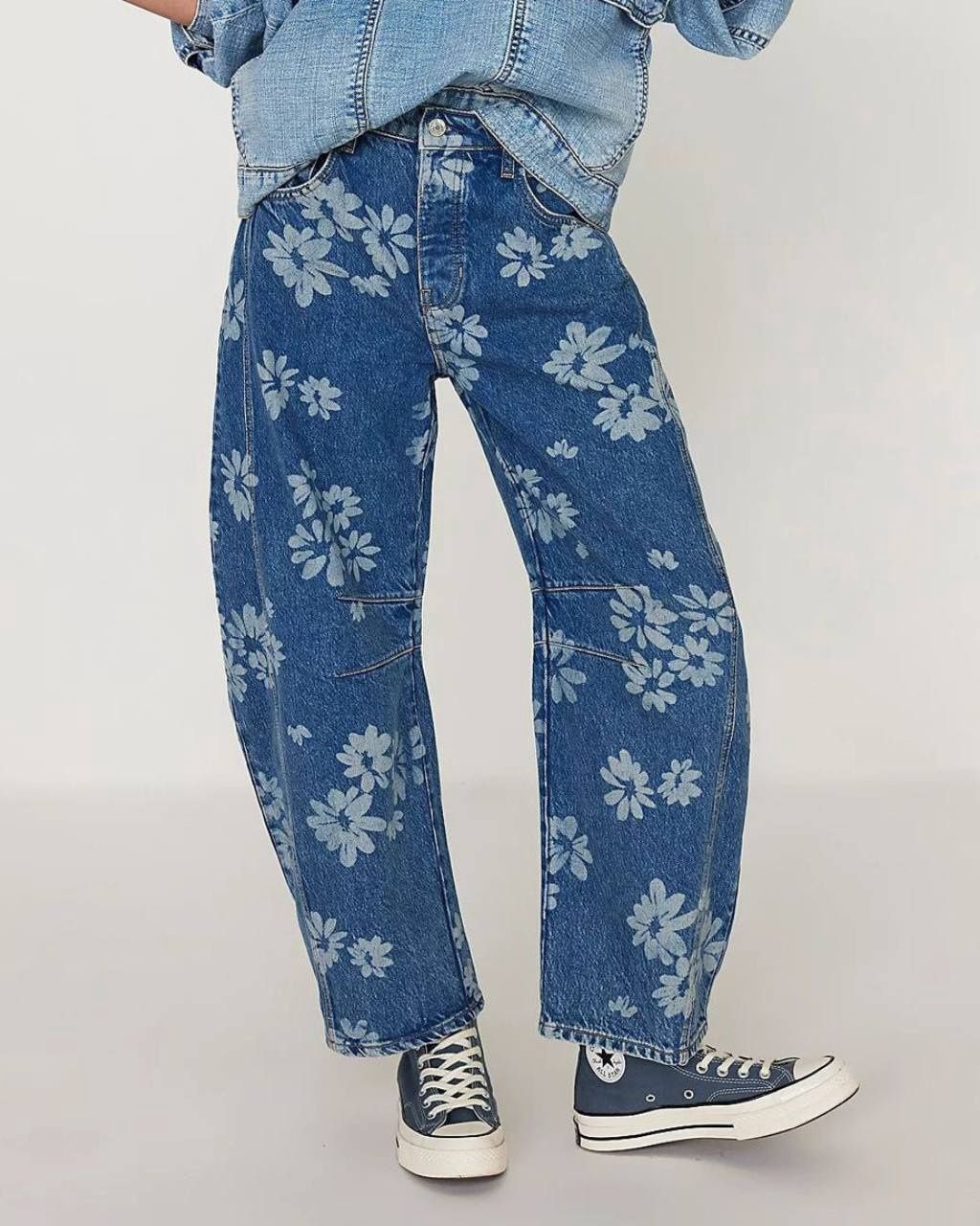 Floral Barrel Denim Jeans
