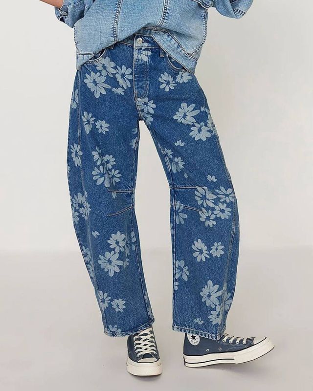 Floral Barrel Denim Jeans