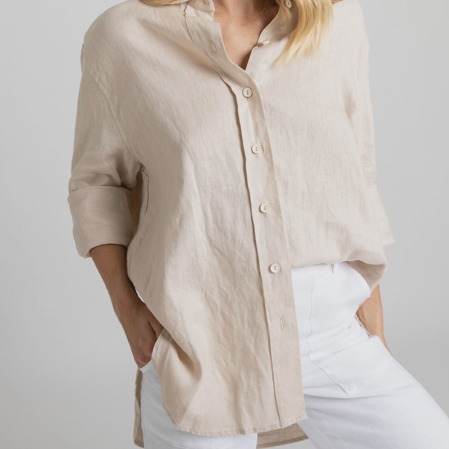 Long Sleeve Linen Shirt in Natural