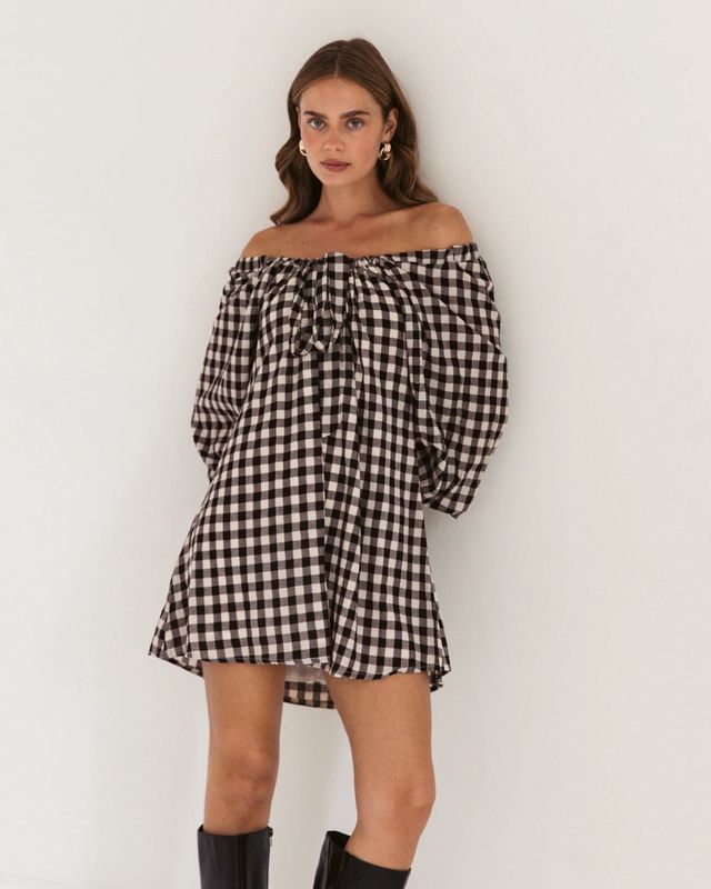Gingham Mini Dress in Black Gingham