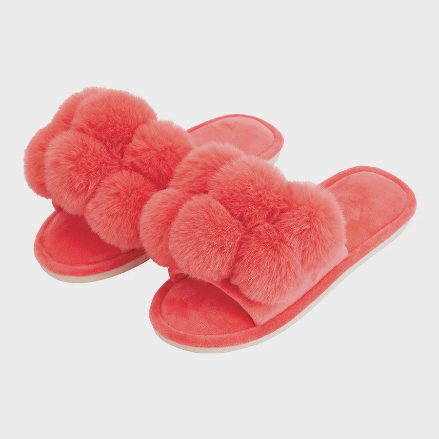 Cozy Luxe Pom Pom Slipper in Melon