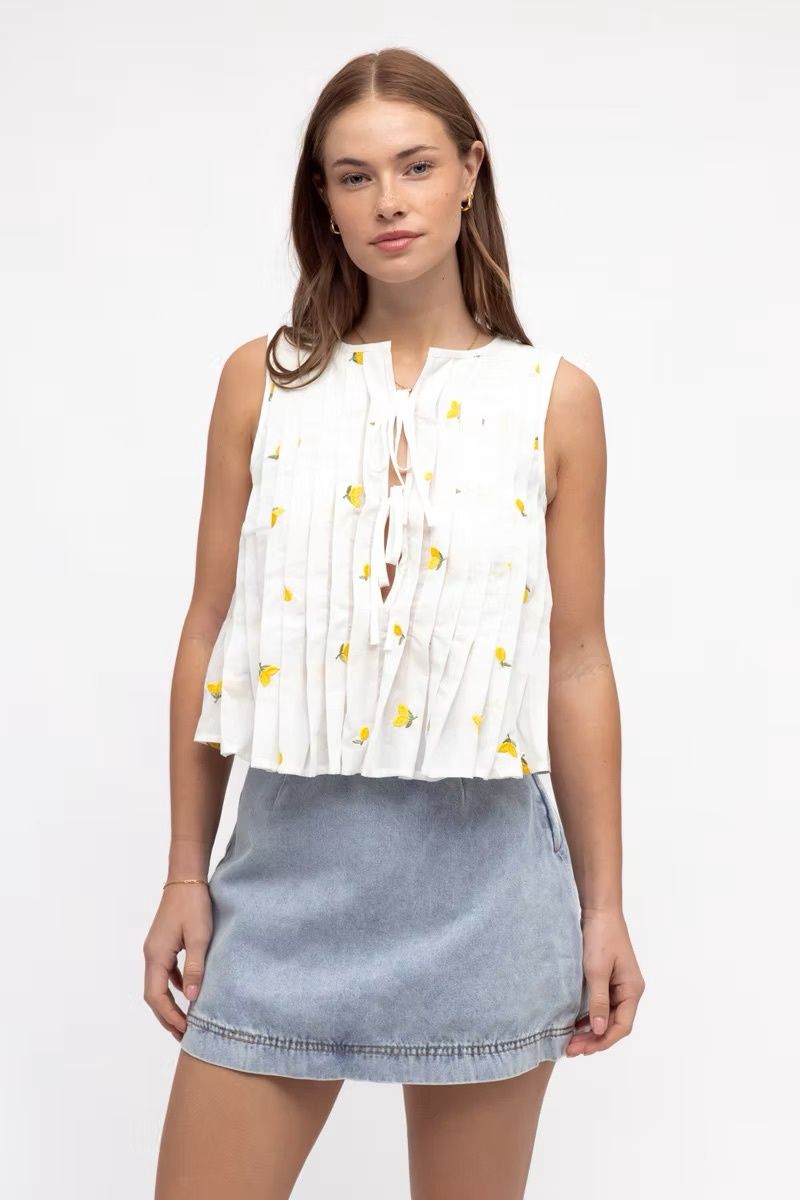 Paper Heart Pleated Top Lemon