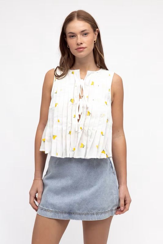 Paper Heart Pleated Top Lemon