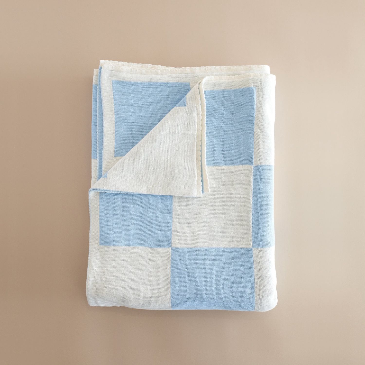 Luxe Knitted Throw Blanket in Powder Blue Check